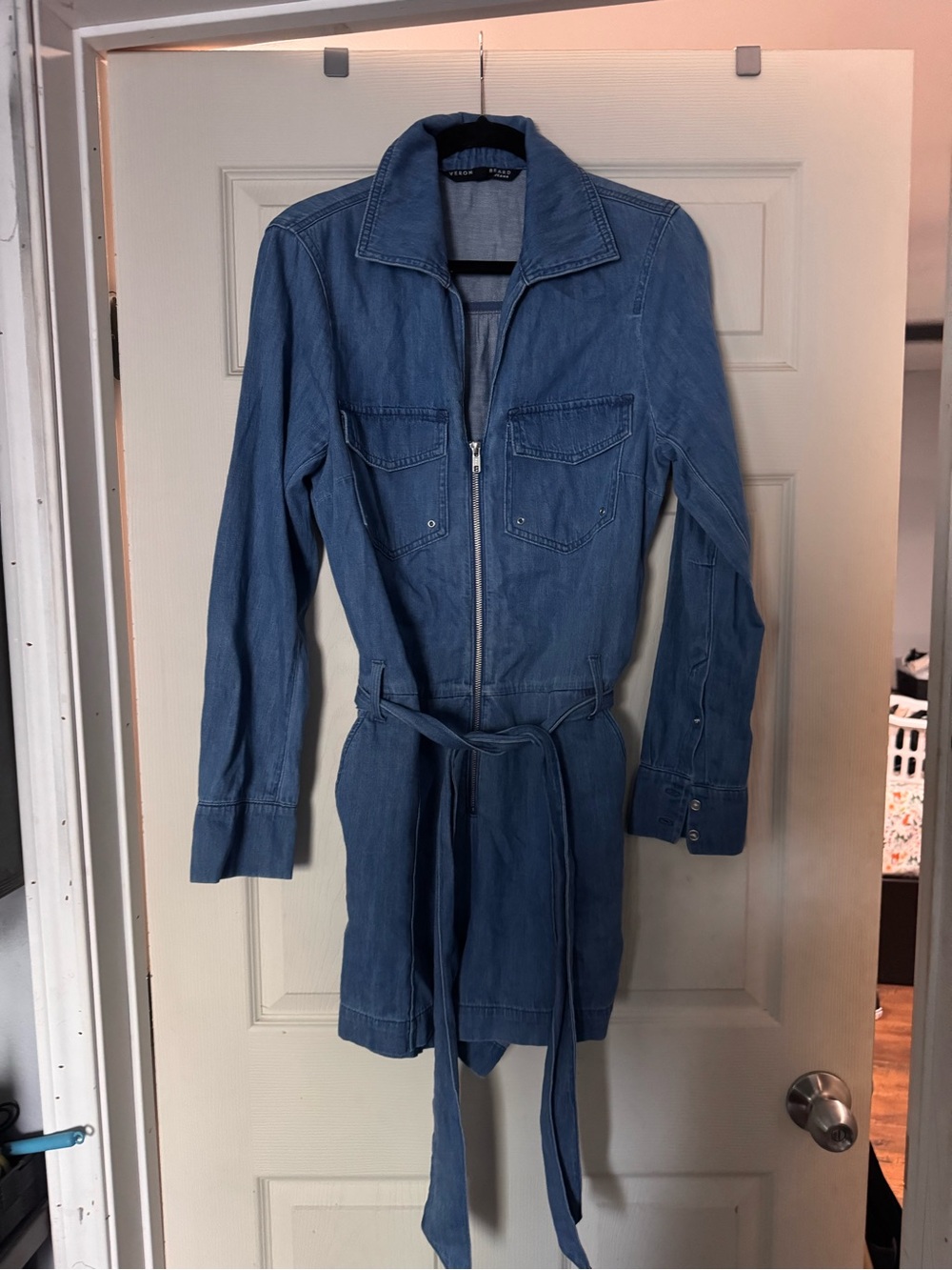 Veronica Beard Blue Denim Zip-Front Mini Dress